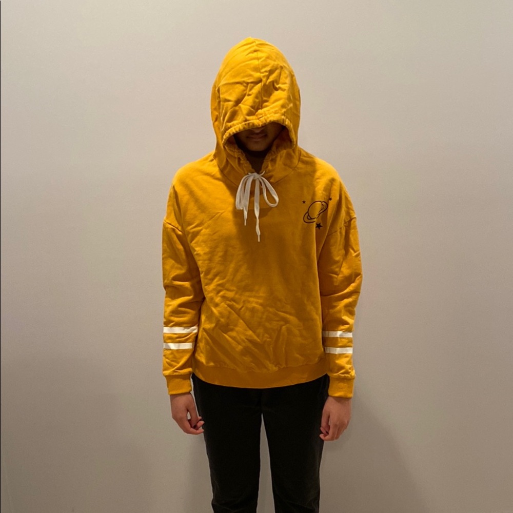 Yellow Planet Hoodie with White Stripes